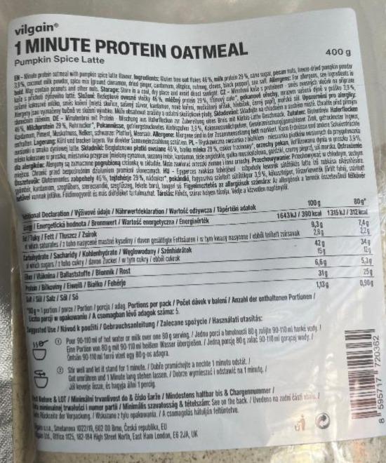 Fotografie - 1 minute protein oatmeal pumpkin spice latte Vilgain