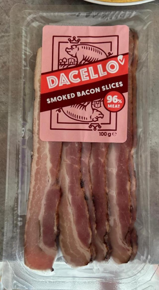 Fotografie - Smoked bacon slices 96% meat meat Dacello