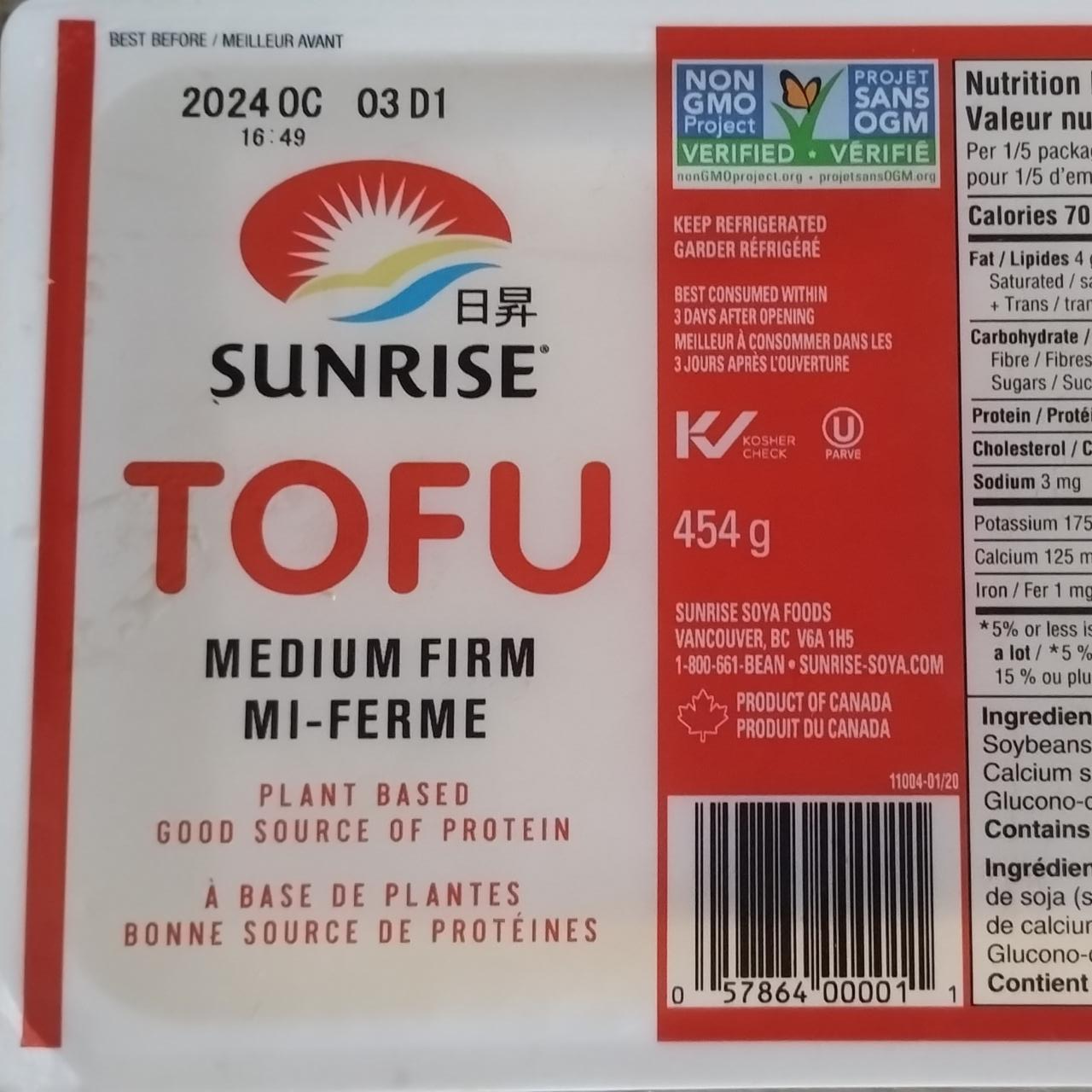 Fotografie - Tofu medium firm mi ferme Sunrise