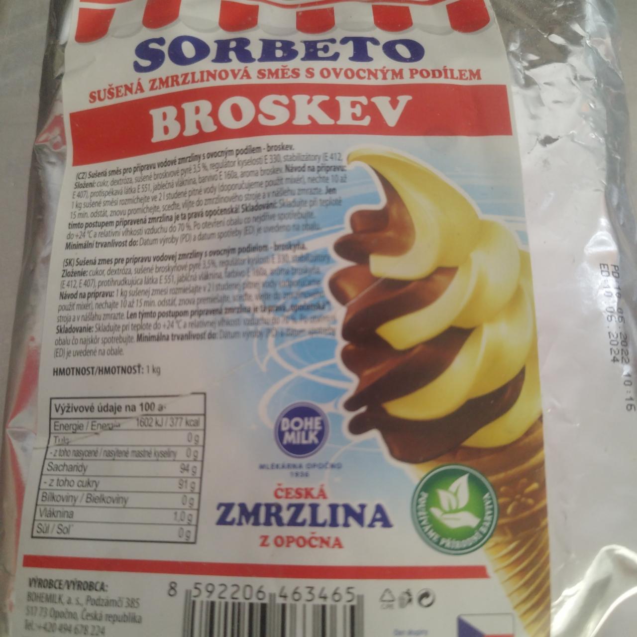 Fotografie - Česká zmrzlina z Opočna sorbeto broskev Bohemilk