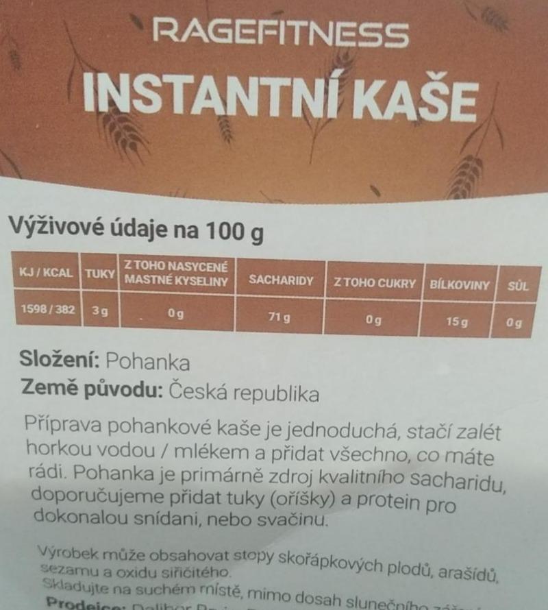 Fotografie - Pohanková instantní bezlepková kaše Rage Fitness