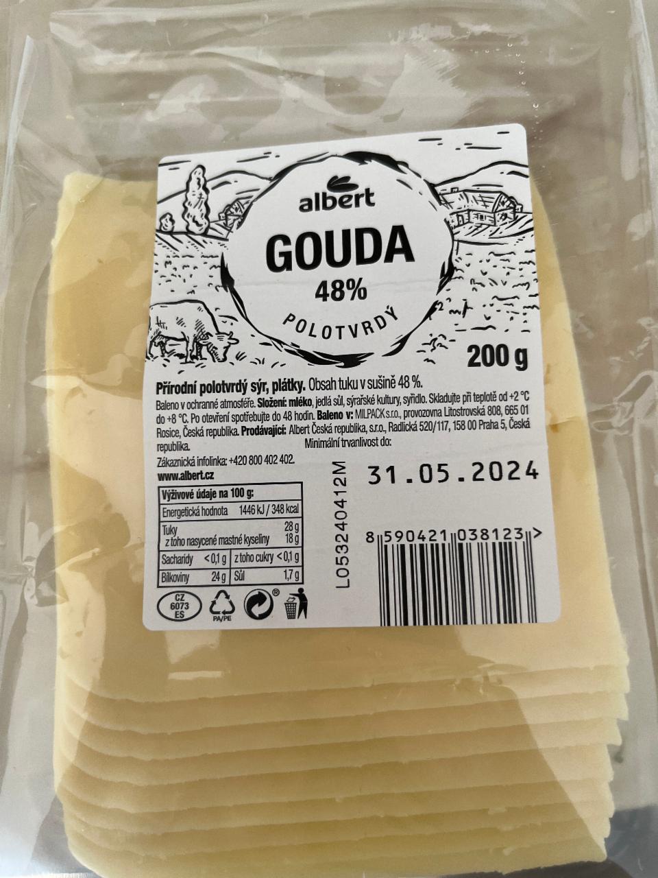 Fotografie - Gouda 48% plátky Albert