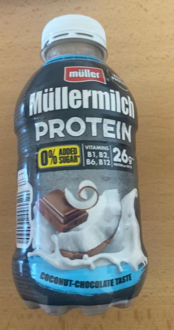 Fotografie - Müllermilch protein coconut-chocolate taste 0% added sugar Müller