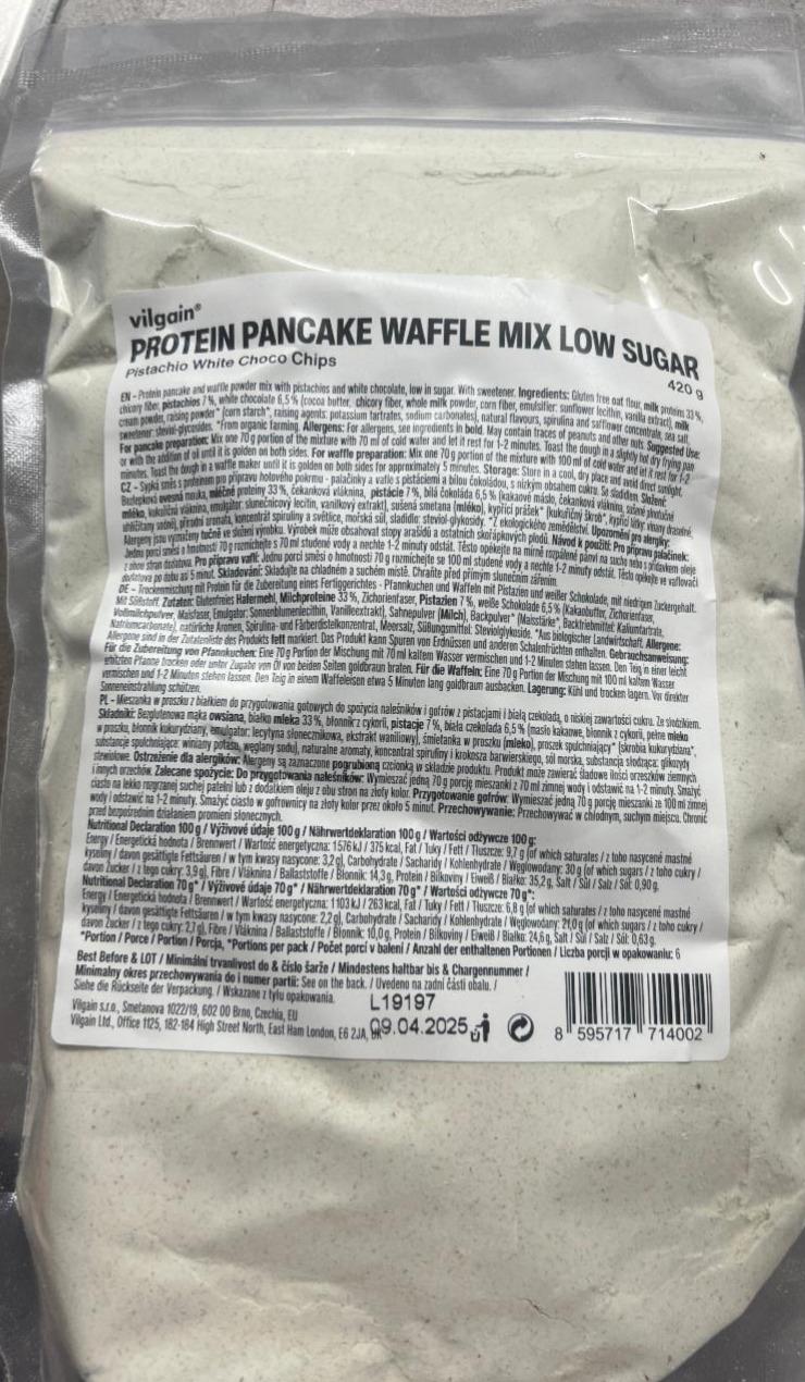 Fotografie - Protein pancake waffle mix low sugar pistachio white choco chios Vilgain