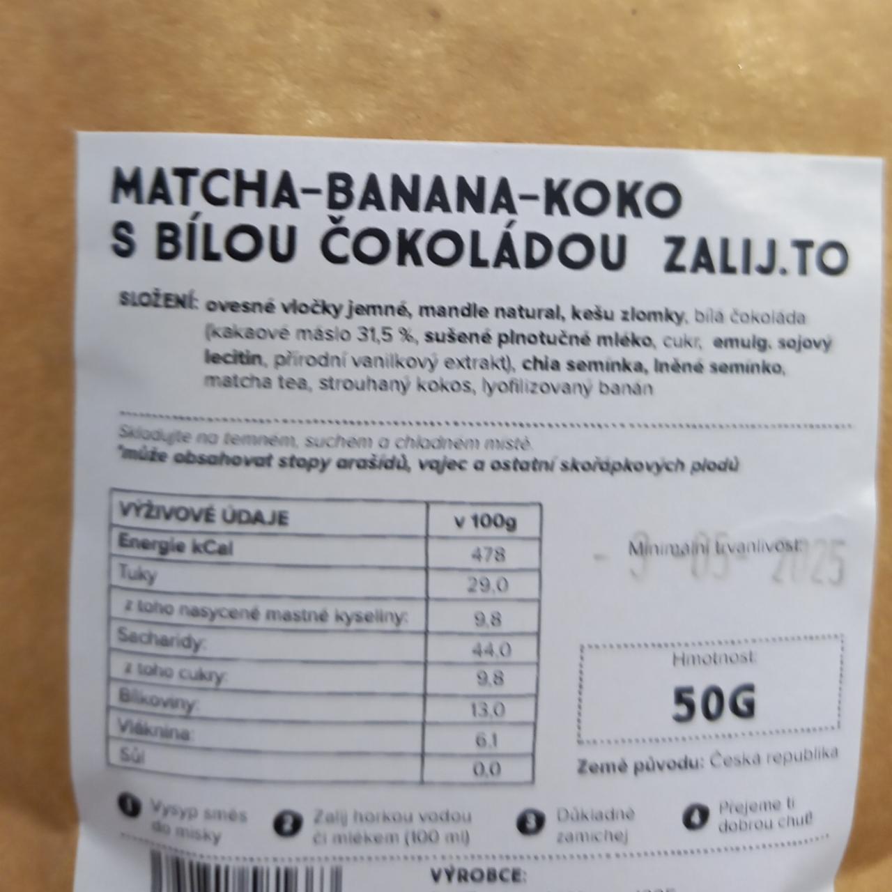 Fotografie - Matcha-banana-koko s bílou čokoládou Zalij.To