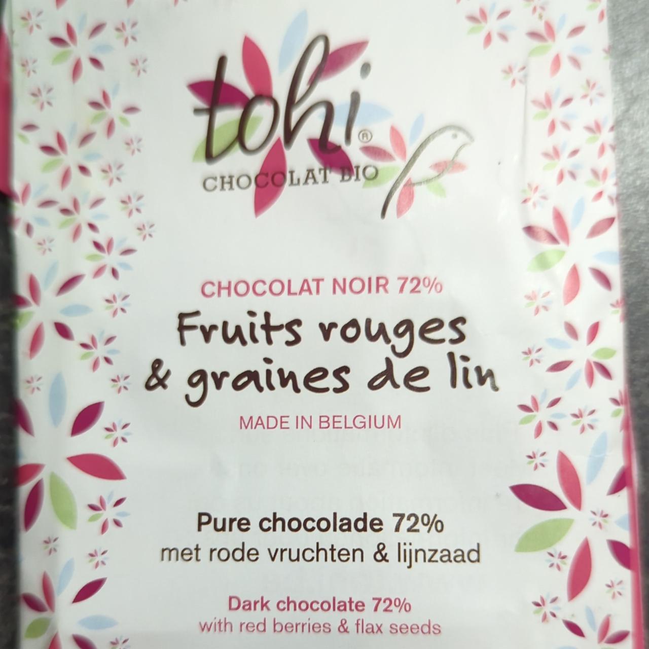 Fotografie - Bio chocolat noir 72% fruits rouges & graines de lin Tohi