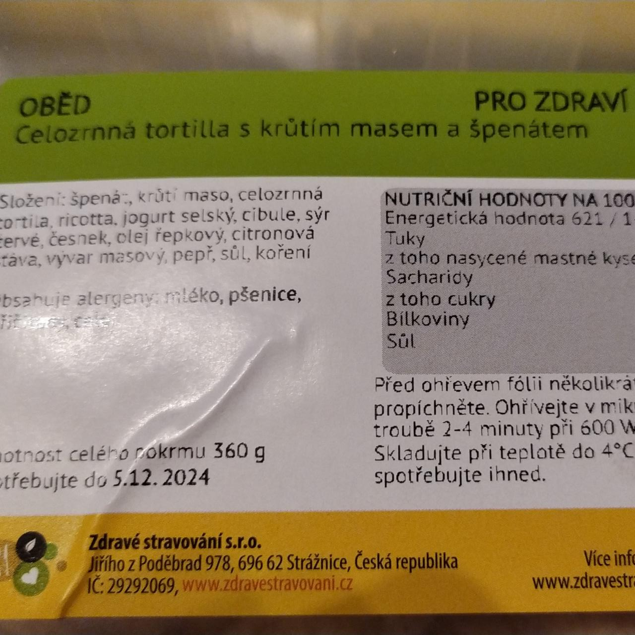 Fotografie - Celozrnná tortilla s krůtím masem a špenátem Zdravé stravování