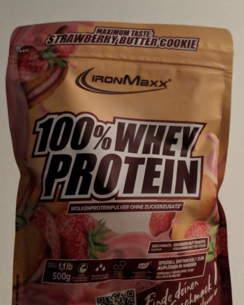 Fotografie - 100% whey protein strawberry butter cookie IronMaxx