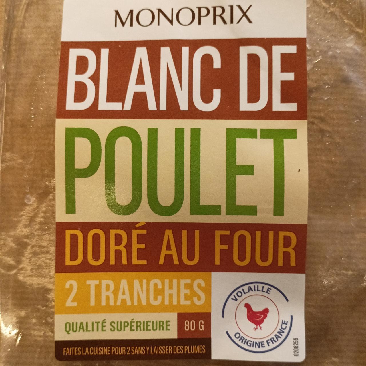 Fotografie - Blanc de poulet doré au four 2 tranches Monoprix