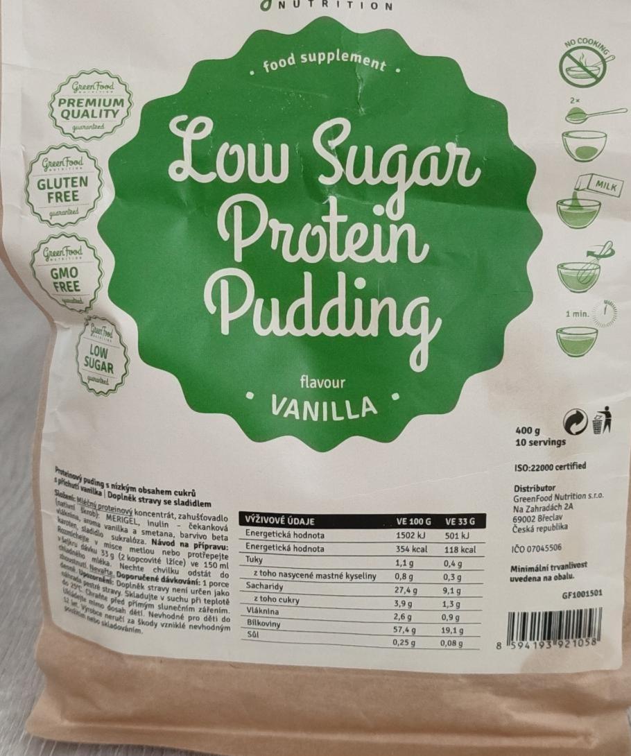 Fotografie - Low sugar protein pudding flavour vanilla GreenFood Nutrition
