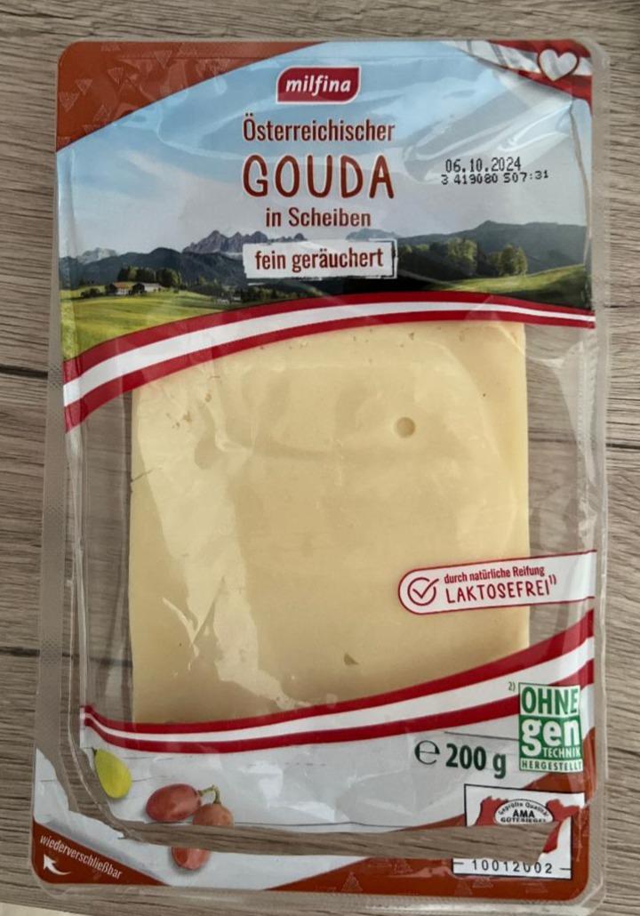 Fotografie - Österreichischer Gouda in Scheiben fein geräuchert Milfina