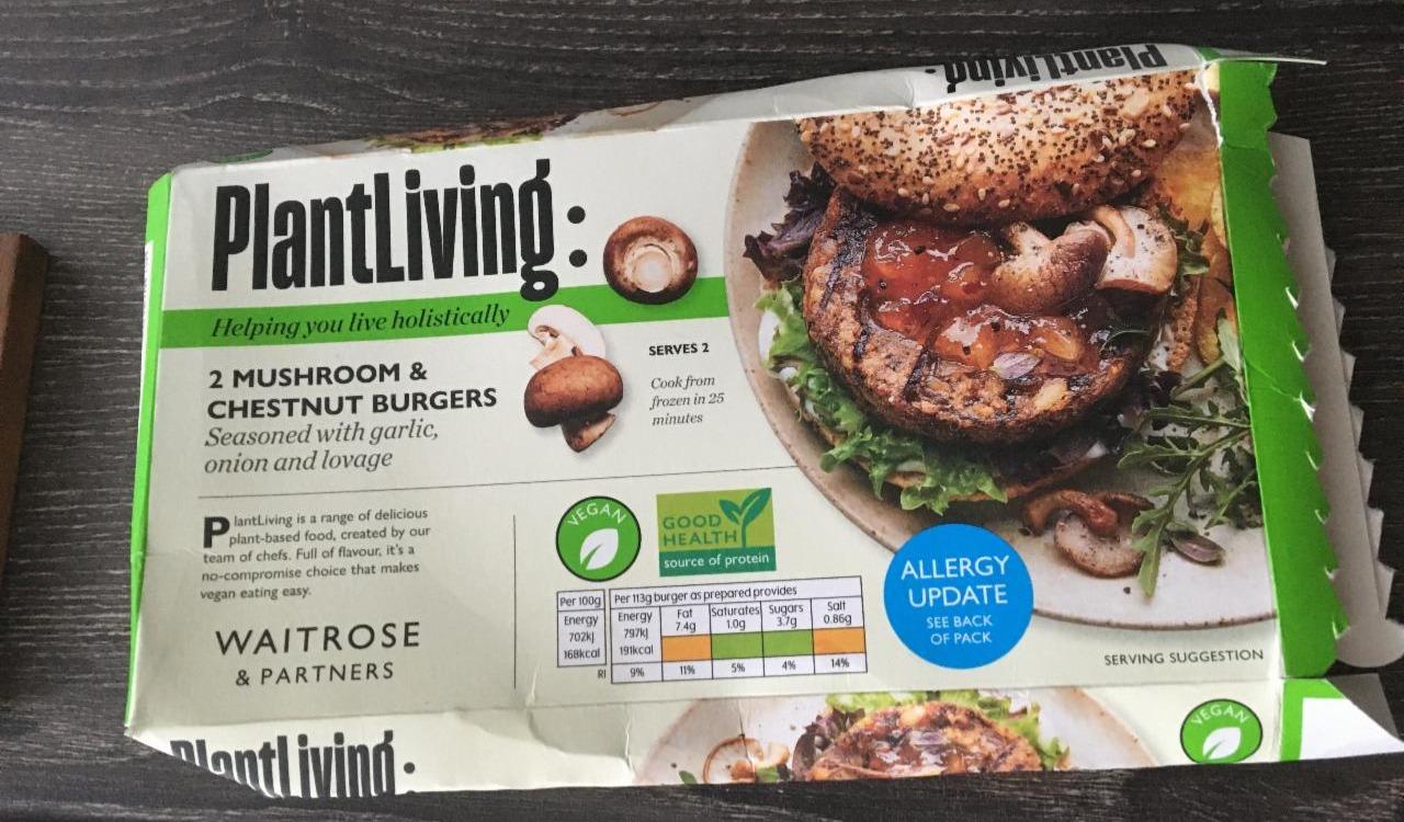 Fotografie - PlantLiving mushroom & chestnut burgers Waitrose & Partners