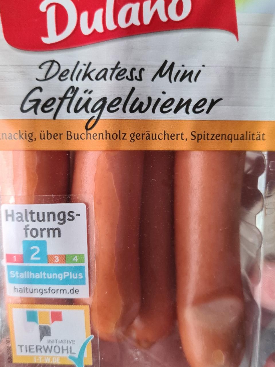 Delikatess Mini GeflügelWiener kJ kalorie, - hodnoty nutriční a Dulano