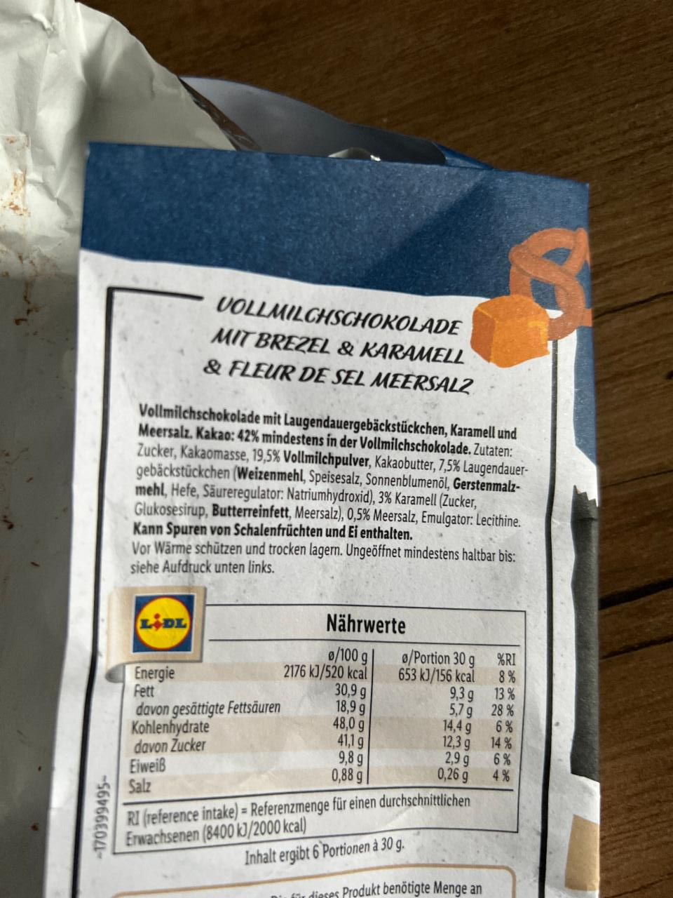 Brezel karamell vollmilchschokolade Way to go - kalorie, kJ a nutriční ...