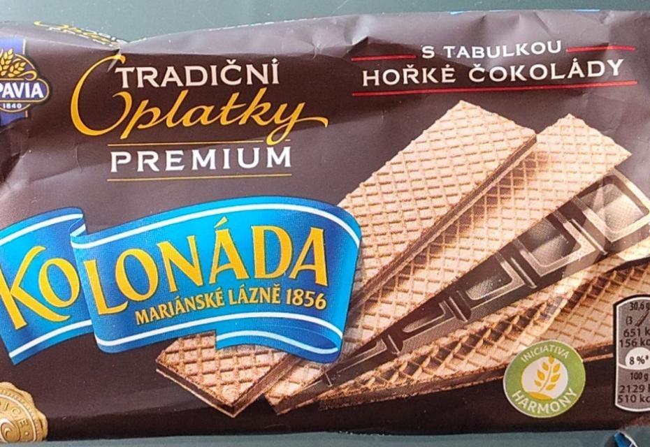 Fotografie - Tradiční oplatky premium kolonáda s tabulkou hořké čokolády Opavia