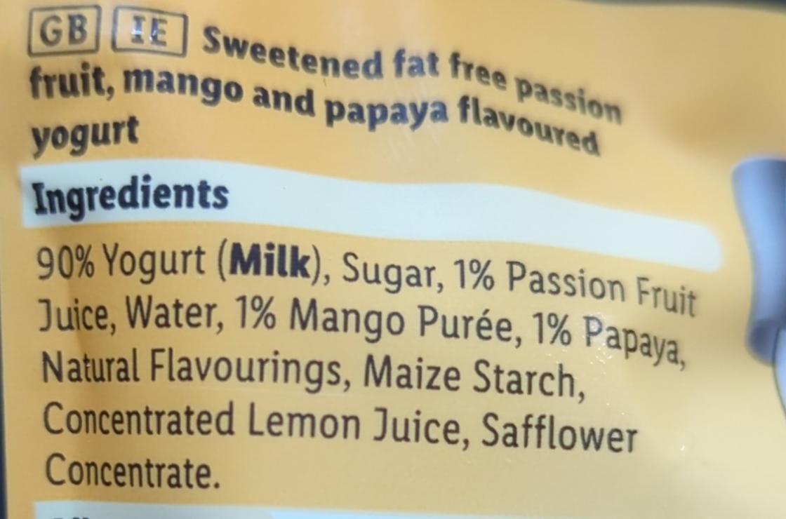 High Protein Yogurt Passion Fruit Mango And Papaya Milbona Kalorie Kj A Nutriční Hodnoty 5394