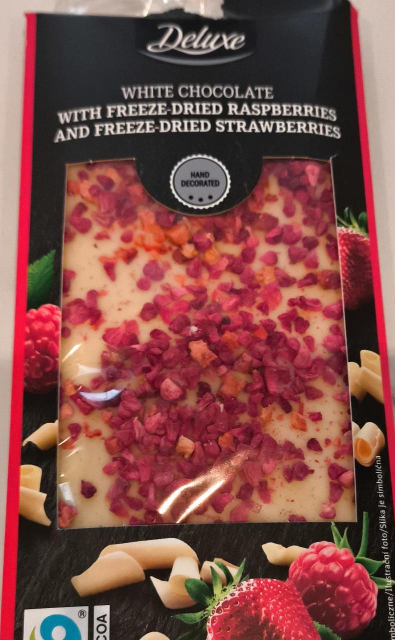 Fotografie - White chocolate with freeze-dried raspberries and freeze-dried strawberries Deluxe