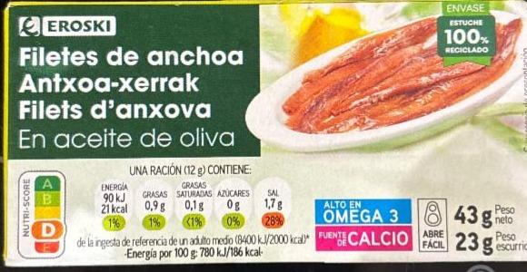 Fotografie - Filetes de anchoa en aceite de oliva Eroski