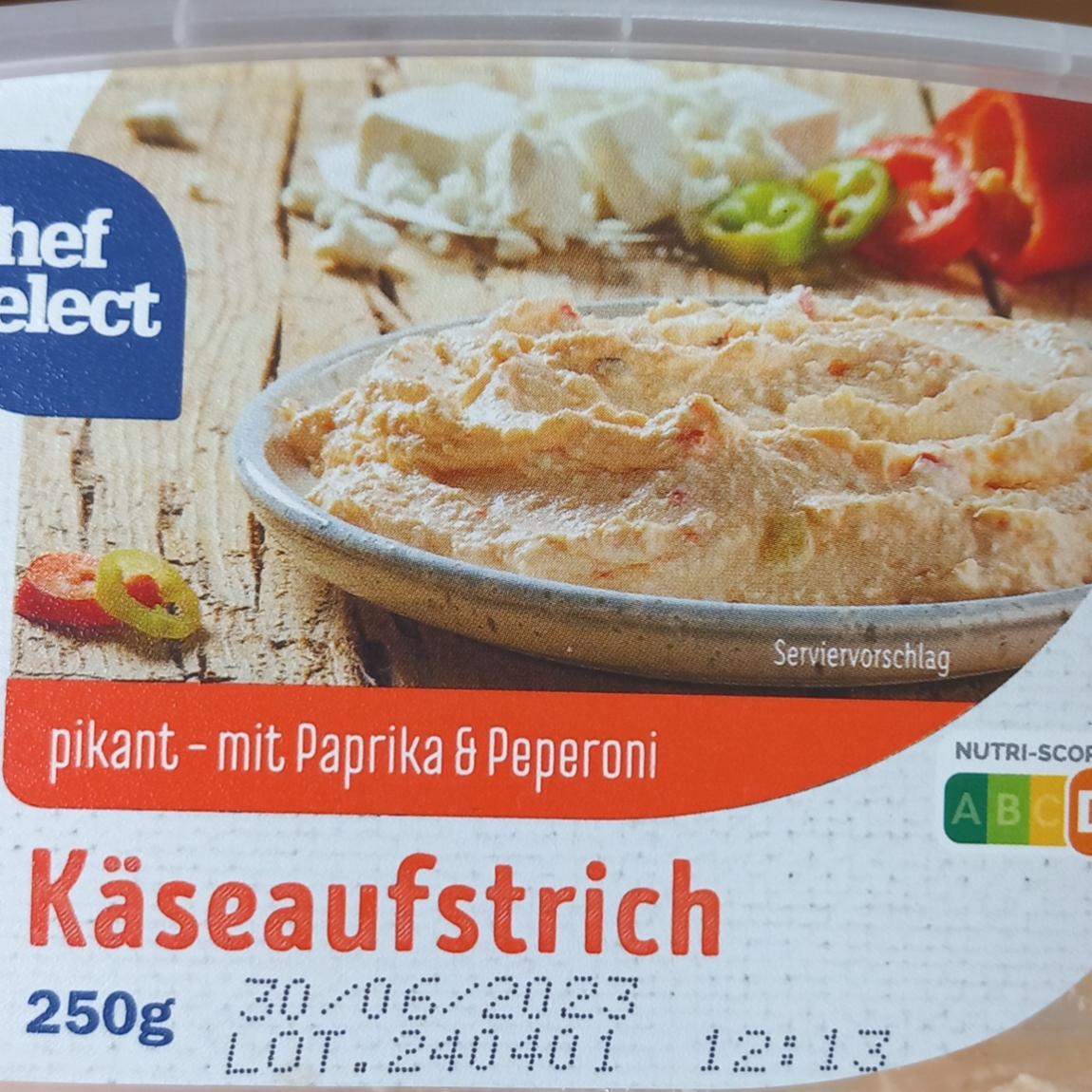 Käseaufstrich pikant mit Paprika & Peperoni Chef Select - kalorie, kJ a  nutriční hodnoty