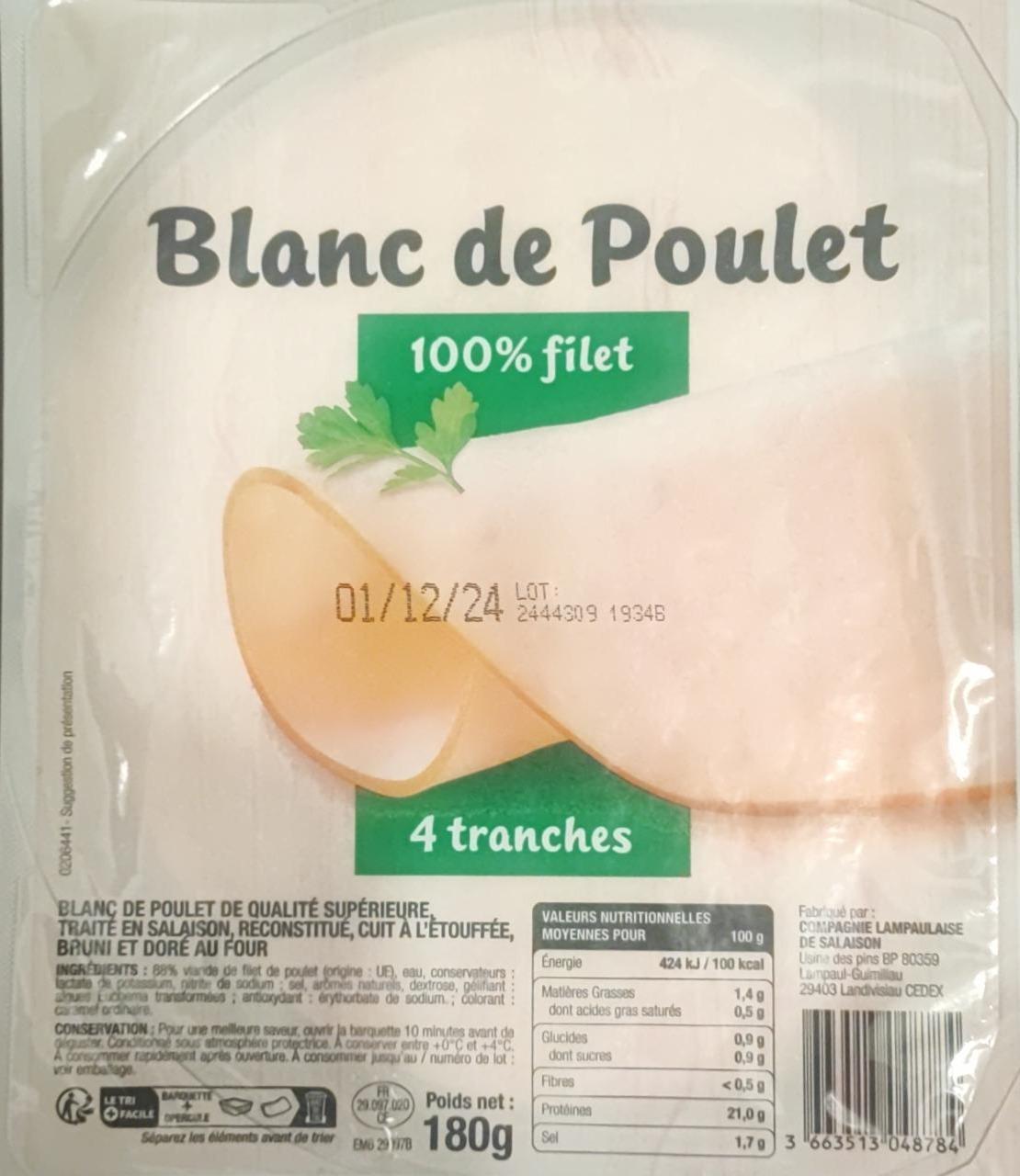 Fotografie - Blanc de poulet 100% filet COMPAGNIE LAMPAULAISE DE SALAISON