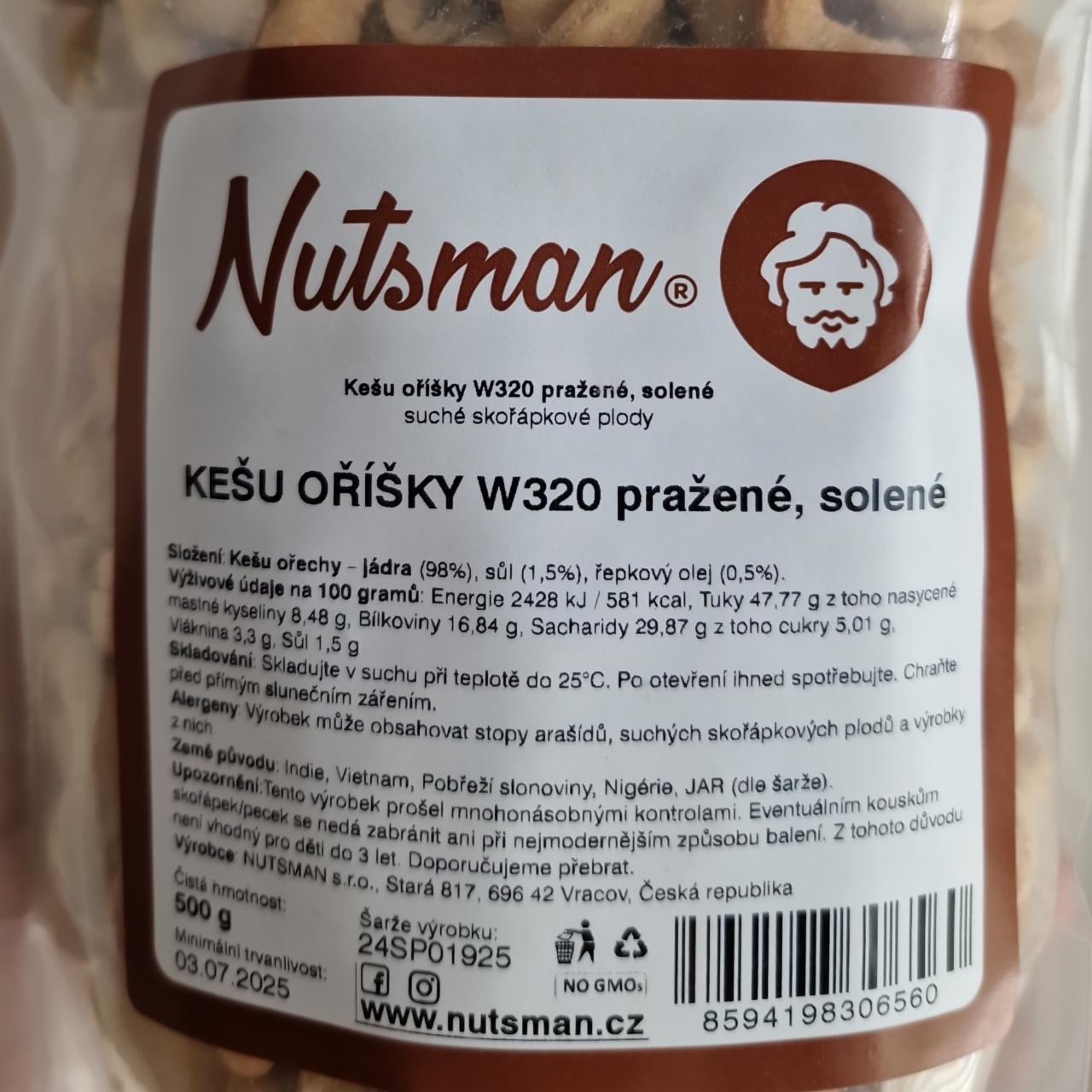 Fotografie - Kešu oříšky w320 pražené, solené Nutsman