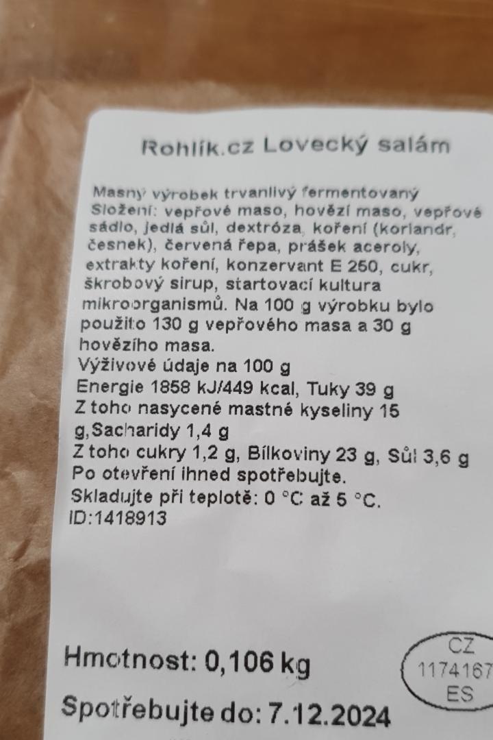 Fotografie - Lovecký salám Rohlik.cz