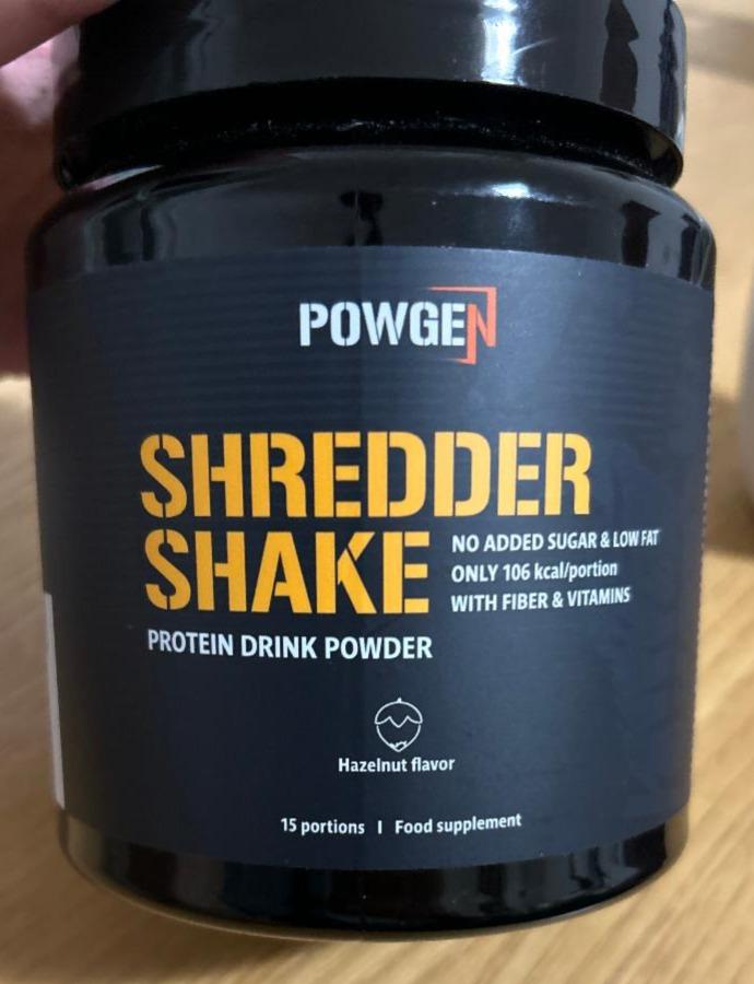 Fotografie - Shredder shake protein drink powder hazelnut flavor Powgen