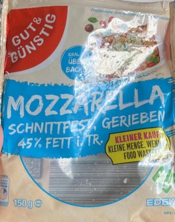 Fotografie - Mozzarella schnittfest, gerieben 45% fett Gut&Günstig