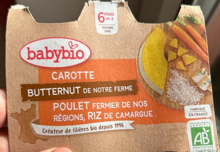 Fotografie - Carotte butternut de notre ferme poulet fermier de nos régions, riz de camargue Babybio