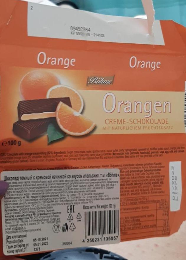 Fotografie - Orangen creme-schokolade mit fruchtzusatz Böhme