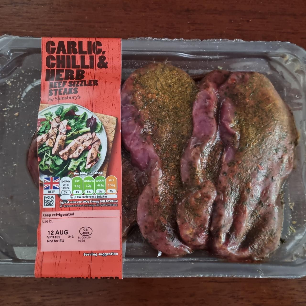 Fotografie - Garlic, chilli & herb beef sizzler steaks by Sainsbury's