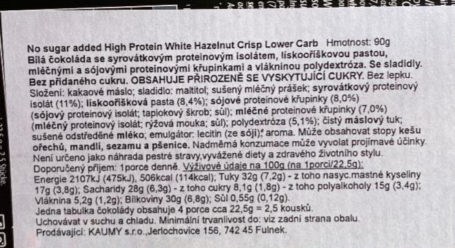 High Protein White Hazelnut Crisp Lower Carb Frankonia Kalorie Kj A