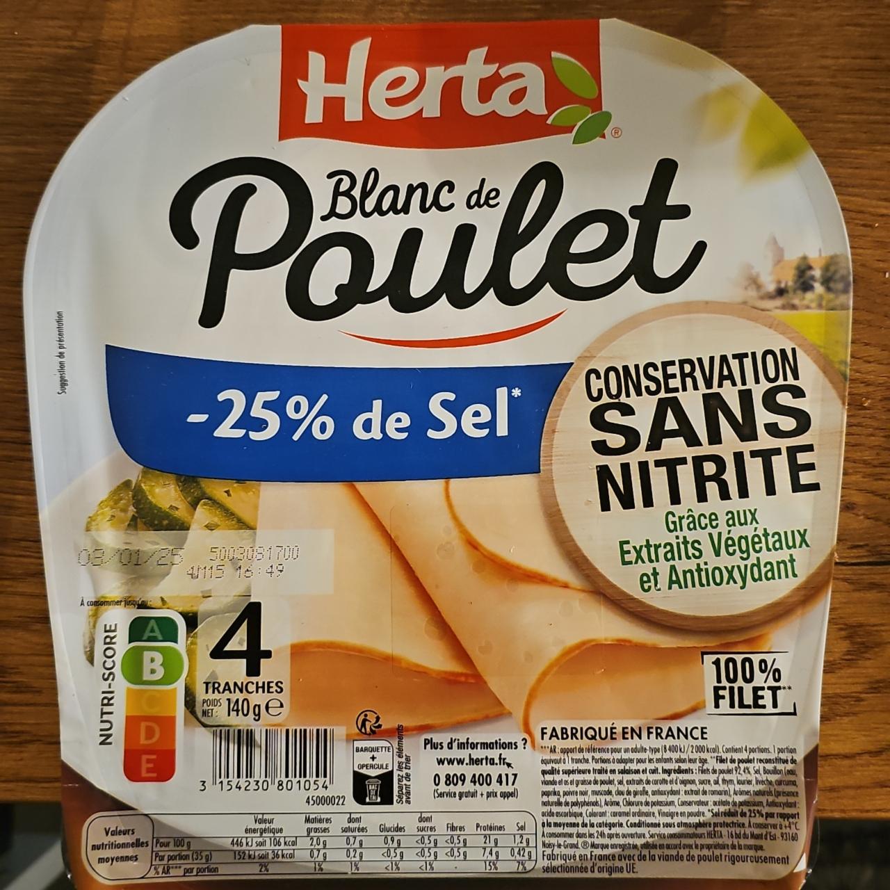 Fotografie - Blanc de poulet -25% de,sel sans nitrite Herta