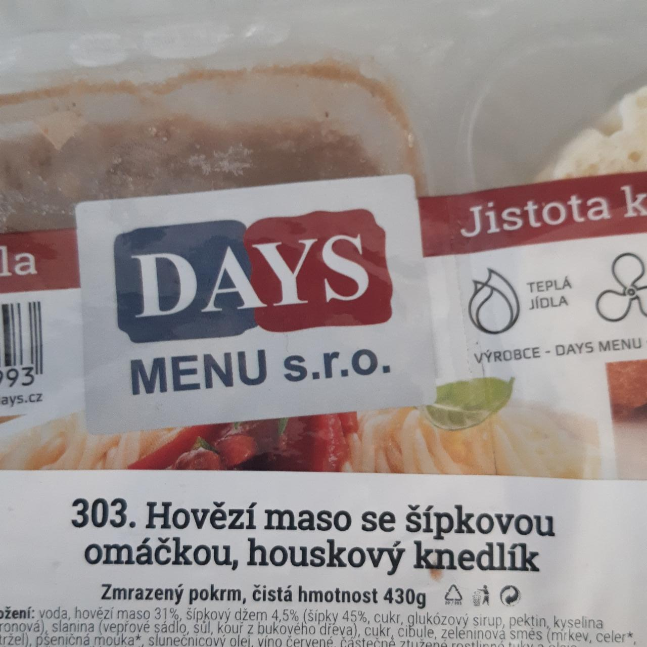 Fotografie - Hovězí maso se šípkovou omáčkou, houskový knedlík Days menu