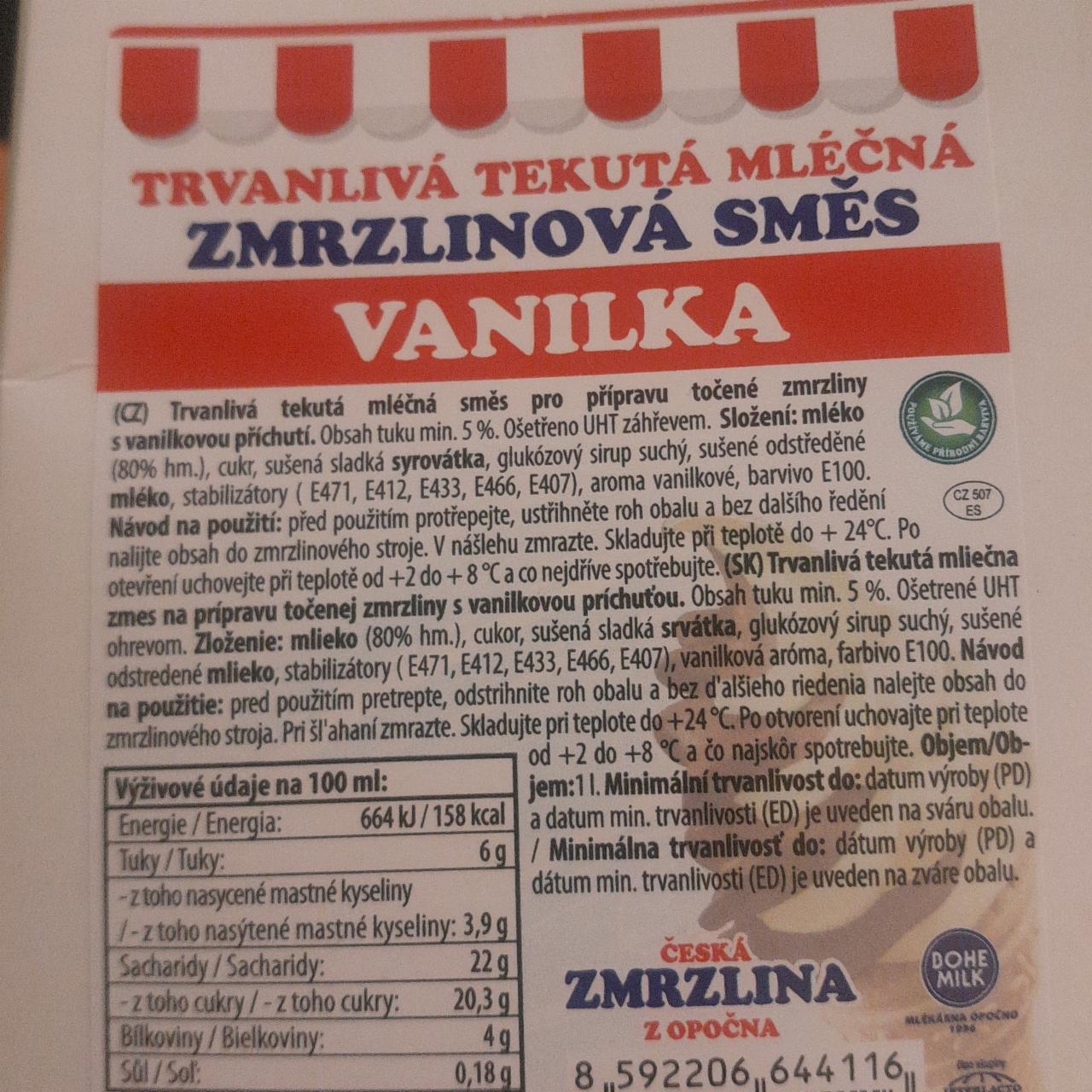 Fotografie - Zmrzlinová směs vanilka česká zmrzlina z opočna Bohemilk