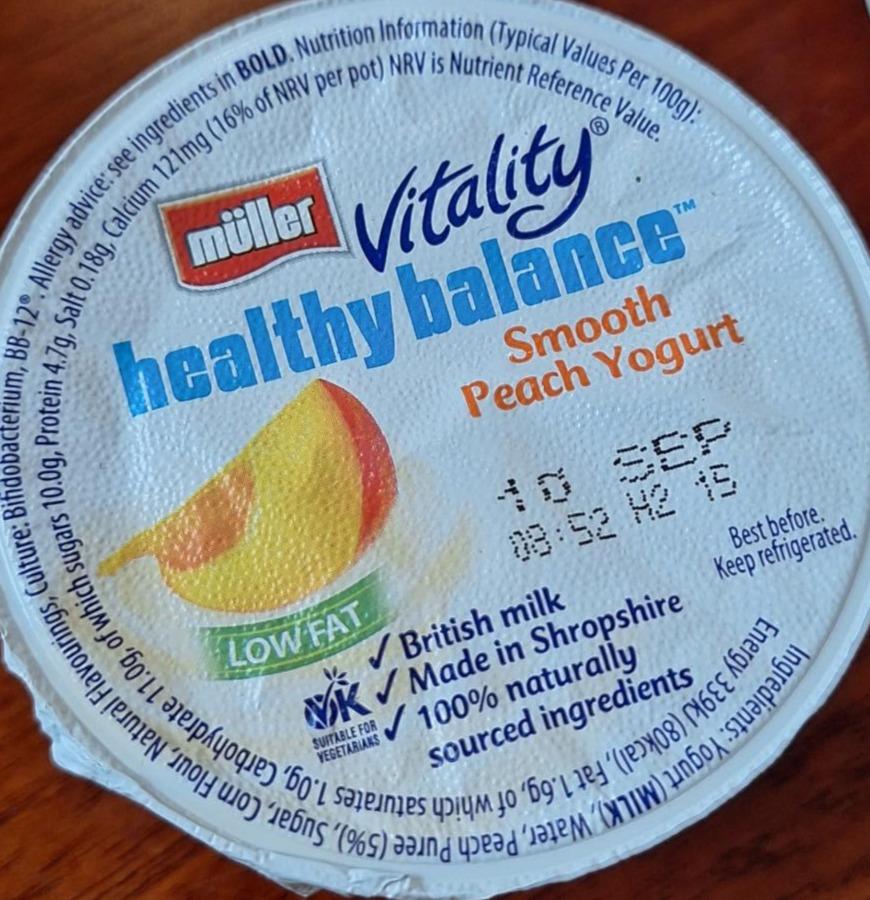 Fotografie - Vitality healthy balance smooth peach yogurt Müller