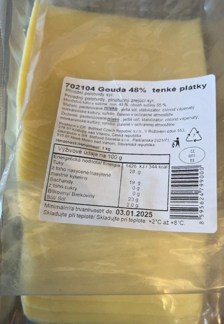 Fotografie - Gouda 48% tenké plátky bidfood