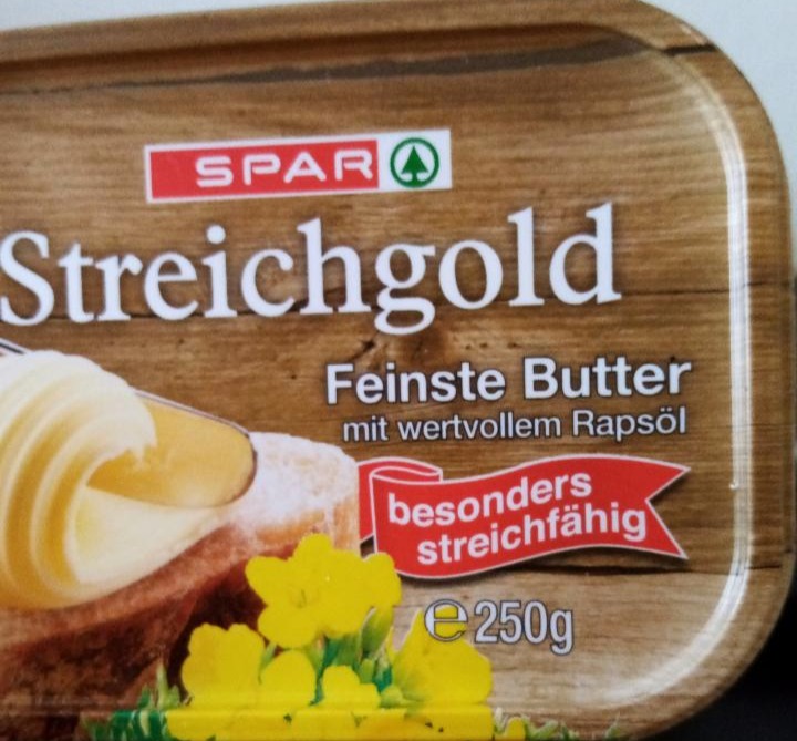 Streichgold Feinste Butter mit wertvollem Rapsöl - kalorie, kJ a ...